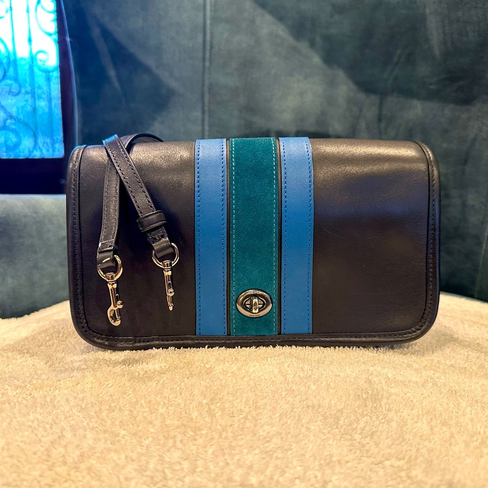 Coach 75th Anniversary #F57461 Penny Crossbody, Calf Leather & Suede Stripes,